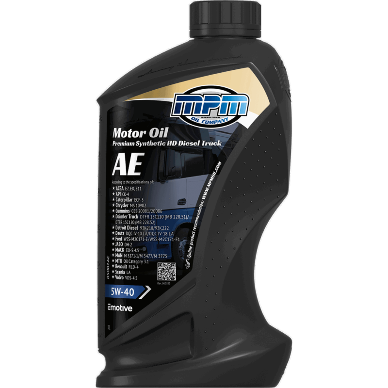 MPM Motor Oil Premium Synthetic HD Diesel AE 5W-40 1L